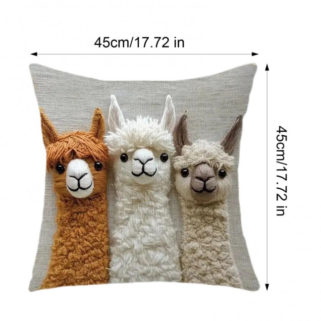 Pillow Cover 2D Alpaca Pattern Easy to Wash Soft Breathable Fabric Cushion Cover Living Room Bedroom Home Decor