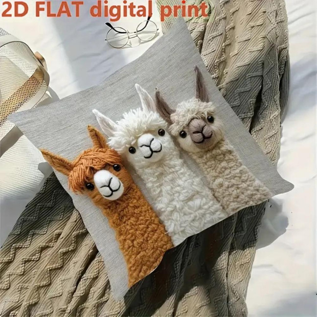 Pillow Cover 2D Alpaca Pattern Easy to Wash Soft Breathable Fabric Cushion Cover Living Room Bedroom Home Decor