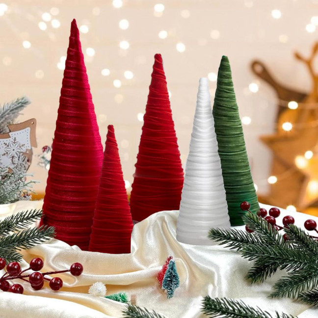 Velvet Christmas Cone Tree Decorations Christmas Flocked Tree Table Centerpiece for Winter Farmhouse Tiered Tray Mantle Decor