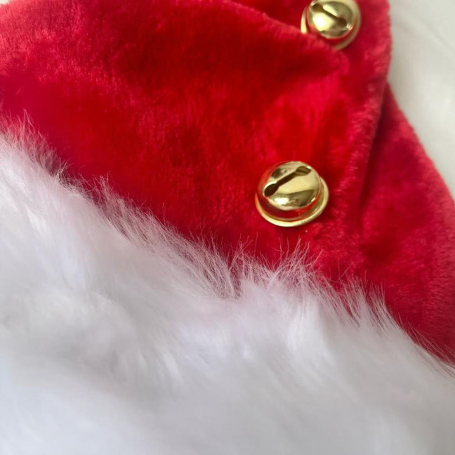 Unisex Velvet Santa Hat with Bells Green/Red Fluffy Christmas Hat with Pompom Ball for Holiday New Year Party Supplies