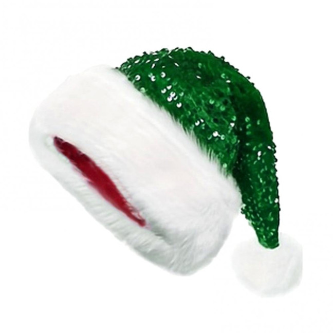 Christmas Sequin Santa Hat for Adults Unisex Glittery Sparkly Holiday Hat with Fluffy Pompom for New Year Xmas Party Supplies