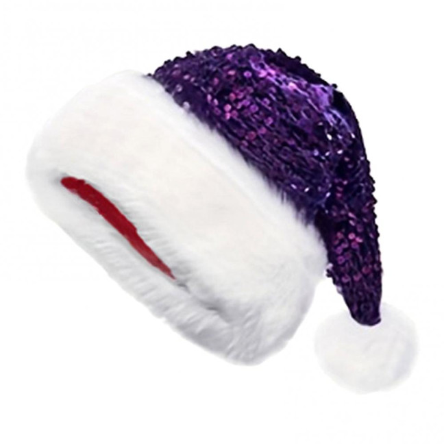 Christmas Sequin Santa Hat for Adults Unisex Glittery Sparkly Holiday Hat with Fluffy Pompom for New Year Xmas Party Supplies