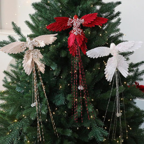 Artificial Glitter Birds Christmas Tree Ornament Realistic Long Tail Hummingbird with Faux Pearl for Holiday Wedding Party Xmas Tree Garland Wreath Decor 