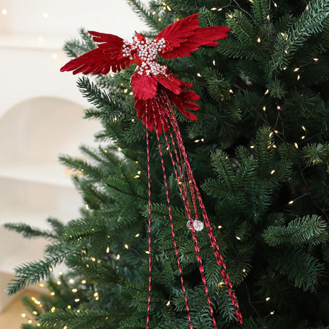 Artificial Glitter Birds Christmas Tree Ornament Realistic Long Tail Hummingbird with Faux Pearl for Holiday Wedding Party Xmas Tree Garland Wreath Decor 