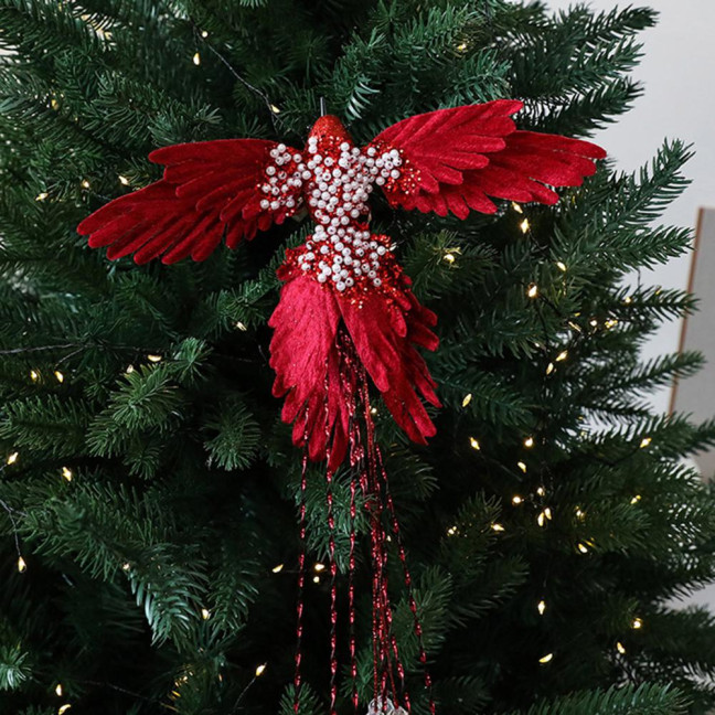 Artificial Glitter Birds Christmas Tree Ornament Realistic Long Tail Hummingbird with Faux Pearl for Holiday Wedding Party Xmas Tree Garland Wreath Decor 