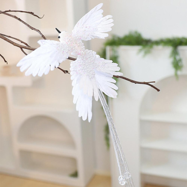 Artificial Glitter Birds Christmas Tree Ornament Realistic Long Tail Hummingbird with Faux Pearl for Holiday Wedding Party Xmas Tree Garland Wreath Decor 