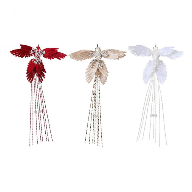 Artificial Glitter Birds Christmas Tree Ornament Realistic Long Tail Hummingbird with Faux Pearl for Holiday Wedding Party Xmas Tree Garland Wreath Decor 
