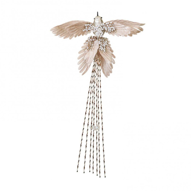 Artificial Glitter Birds Christmas Tree Ornament Realistic Long Tail Hummingbird with Faux Pearl for Holiday Wedding Party Xmas Tree Garland Wreath Decor 