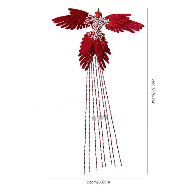 Artificial Glitter Birds Christmas Tree Ornament Realistic Long Tail Hummingbird with Faux Pearl for Holiday Wedding Party Xmas Tree Garland Wreath Decor 