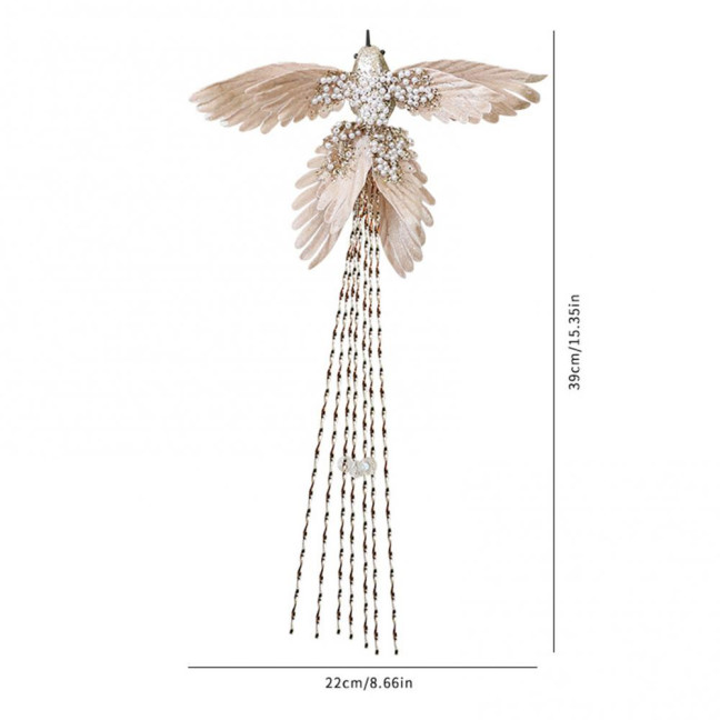Artificial Glitter Birds Christmas Tree Ornament Realistic Long Tail Hummingbird with Faux Pearl for Holiday Wedding Party Xmas Tree Garland Wreath Decor 