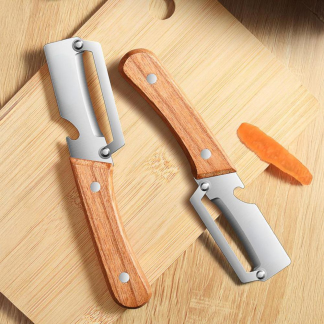 Vegetable Peeler with Wooden Handle Stainless Steel Blade Bottle Opener Non-Slip Grip Fruit Peeler for Potatoes Carrots Fruits