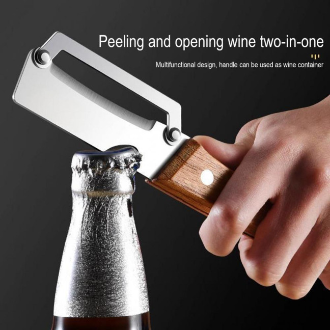 Vegetable Peeler with Wooden Handle Stainless Steel Blade Bottle Opener Non-Slip Grip Fruit Peeler for Potatoes Carrots Fruits