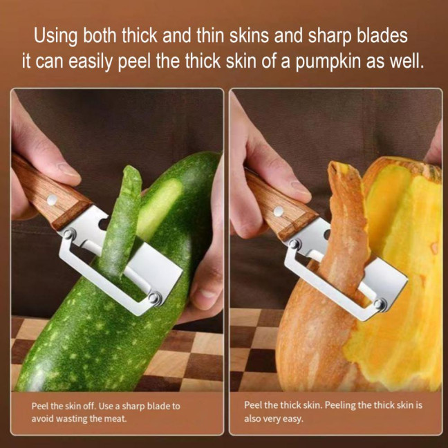 Vegetable Peeler with Wooden Handle Stainless Steel Blade Bottle Opener Non-Slip Grip Fruit Peeler for Potatoes Carrots Fruits
