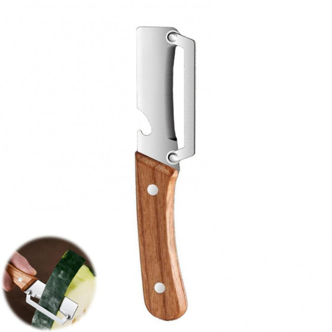 Vegetable Peeler with Wooden Handle Stainless Steel Blade Bottle Opener Non-Slip Grip Fruit Peeler for Potatoes Carrots Fruits