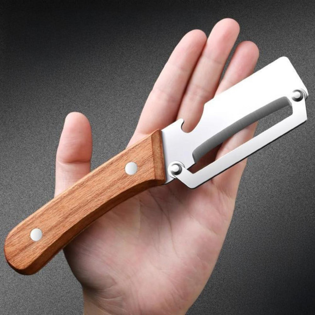 Vegetable Peeler with Wooden Handle Stainless Steel Blade Bottle Opener Non-Slip Grip Fruit Peeler for Potatoes Carrots Fruits