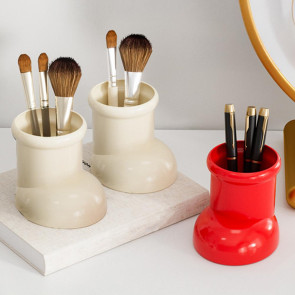 Cute Boot-Shaped Storage Box Large Capacity Organizer for Makeup Brushes Pens Decorative Desktop Decor for Home Office