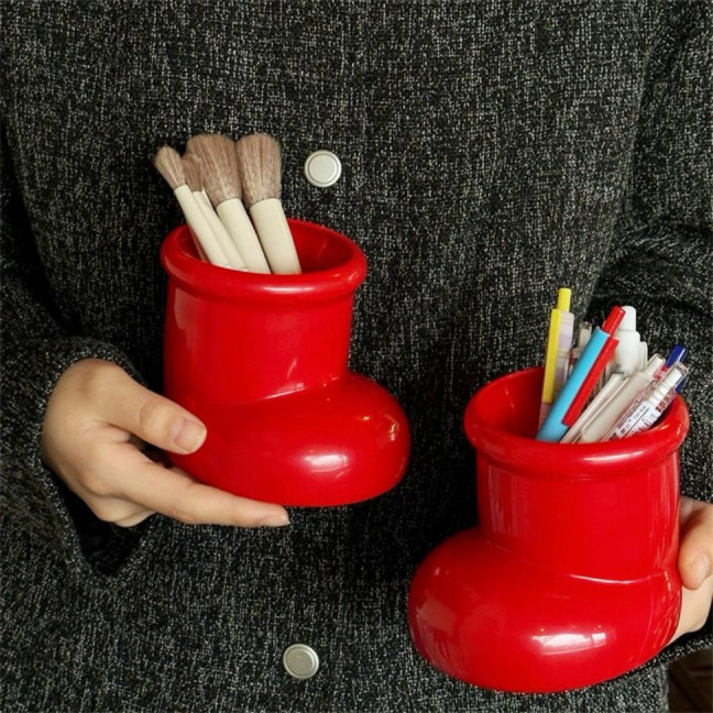 Cute Boot-Shaped Storage Box Large Capacity Organizer for Makeup Brushes Pens Decorative Desktop Decor for Home Office