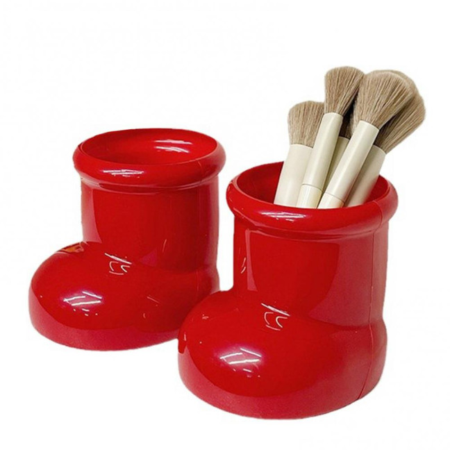 Cute Boot-Shaped Storage Box Large Capacity Organizer for Makeup Brushes Pens Decorative Desktop Decor for Home Office