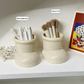 Cute Boot-Shaped Storage Box Large Capacity Organizer for Makeup Brushes Pens Decorative Desktop Decor for Home Office