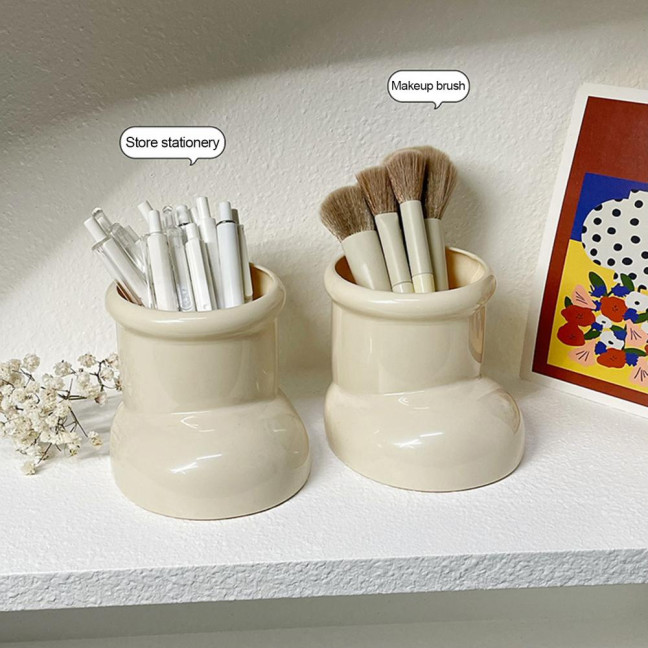 Cute Boot-Shaped Storage Box Large Capacity Organizer for Makeup Brushes Pens Decorative Desktop Decor for Home Office