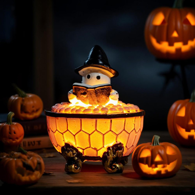 Ghost Bubble Bath Light Halloween Ghost Reading Book Night Light Handmade LED Table Lamp for Bedroom Study Room Bathroom Decor