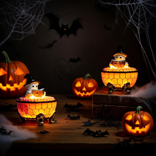 Ghost Bubble Bath Light Halloween Ghost Reading Book Night Light Handmade LED Table Lamp for Bedroom Study Room Bathroom Decor