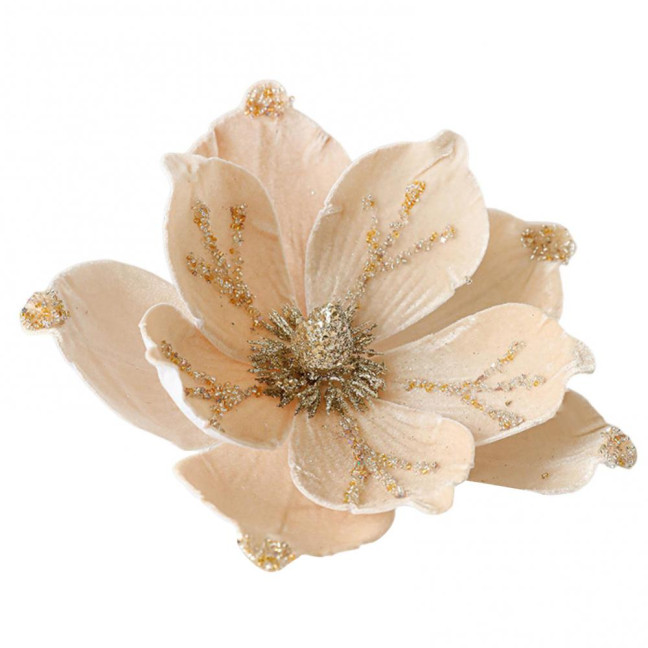 Artificial Poinsettia Flower Picks Velvet Glitter Magnolia Flower with Stem Christmas Tree Ornaments for Xmas New Year Party Wedding Holiday Decor