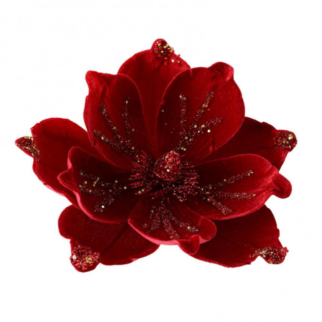 Artificial Poinsettia Flower Picks Velvet Glitter Magnolia Flower with Stem Christmas Tree Ornaments for Xmas New Year Party Wedding Holiday Decor