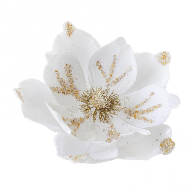 Artificial Poinsettia Flower Picks Velvet Glitter Magnolia Flower with Stem Christmas Tree Ornaments for Xmas New Year Party Wedding Holiday Decor