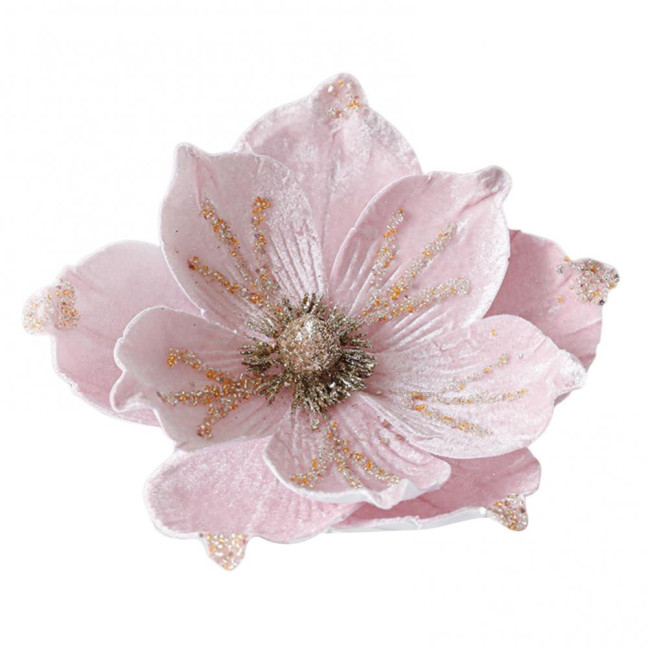 Artificial Poinsettia Flower Picks Velvet Glitter Magnolia Flower with Stem Christmas Tree Ornaments for Xmas New Year Party Wedding Holiday Decor