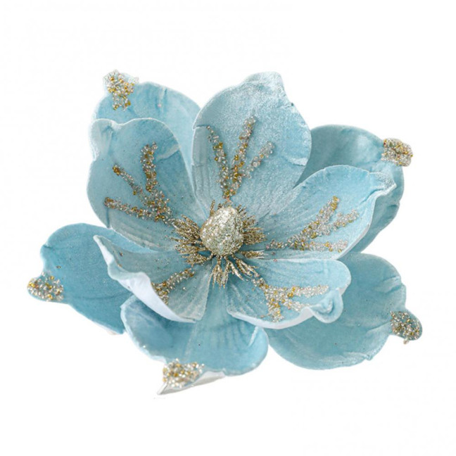 Artificial Poinsettia Flower Picks Velvet Glitter Magnolia Flower with Stem Christmas Tree Ornaments for Xmas New Year Party Wedding Holiday Decor