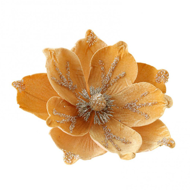 Artificial Poinsettia Flower Picks Velvet Glitter Magnolia Flower with Stem Christmas Tree Ornaments for Xmas New Year Party Wedding Holiday Decor