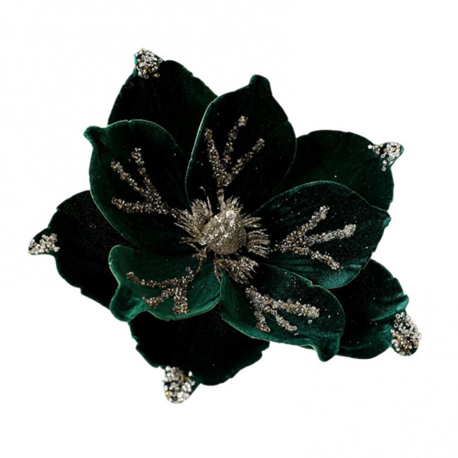 Artificial Poinsettia Flower Picks Velvet Glitter Magnolia Flower with Stem Christmas Tree Ornaments for Xmas New Year Party Wedding Holiday Decor