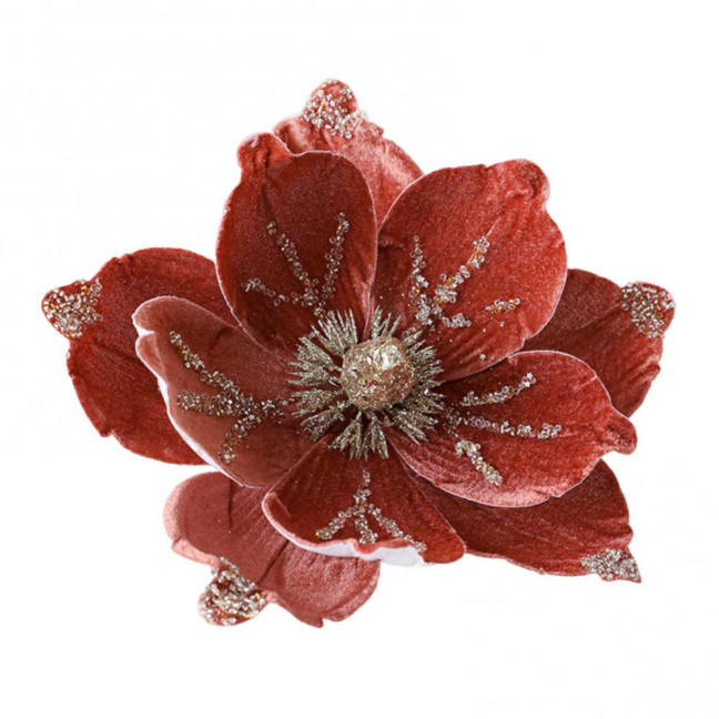 Artificial Poinsettia Flower Picks Velvet Glitter Magnolia Flower with Stem Christmas Tree Ornaments for Xmas New Year Party Wedding Holiday Decor