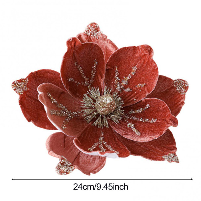 Artificial Poinsettia Flower Picks Velvet Glitter Magnolia Flower with Stem Christmas Tree Ornaments for Xmas New Year Party Wedding Holiday Decor