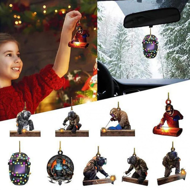 Welder Ornaments for Christmas Tree 2D Flat Welding Ornament Acrylic Christmas Tree Hanging Decoration Gifts for Men Welders