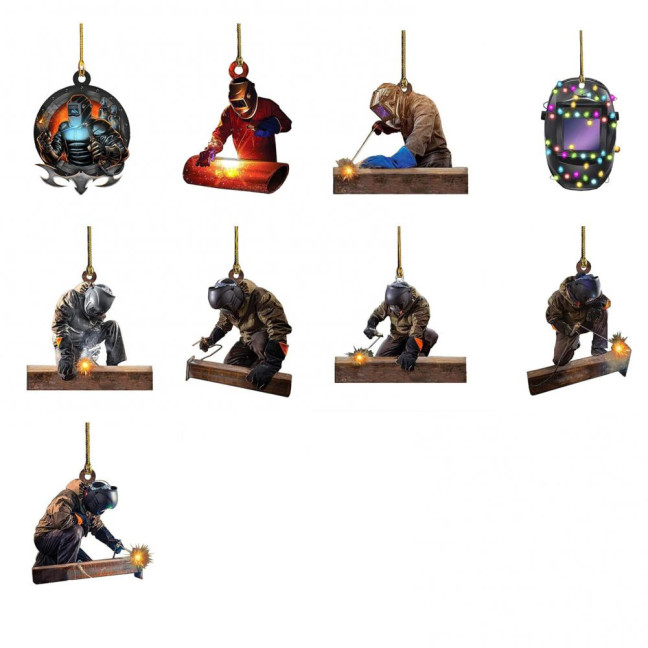 Welder Ornaments for Christmas Tree 2D Flat Welding Ornament Acrylic Christmas Tree Hanging Decoration Gifts for Men Welders