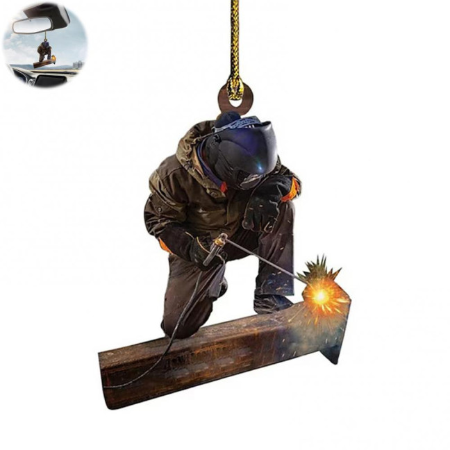 Welder Ornaments for Christmas Tree 2D Flat Welding Ornament Acrylic Christmas Tree Hanging Decoration Gifts for Men Welders
