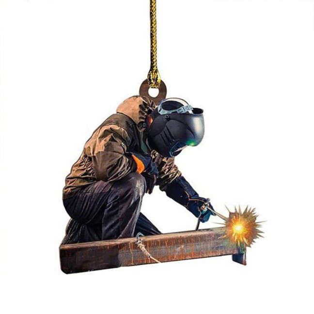 Welder Ornaments for Christmas Tree 2D Flat Welding Ornament Acrylic Christmas Tree Hanging Decoration Gifts for Men Welders