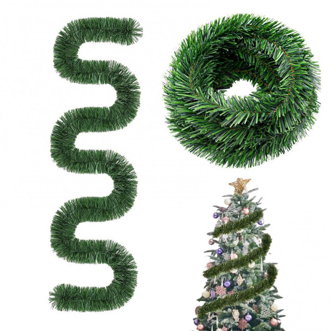 Christmas Green Garland 18FT Xmas Greenery Tinsel Stems Non-Lit Soft Twist Garland for Tree Stair Railing Front Door Mantle Fireplace Indoor Outdoor Holiday Decor