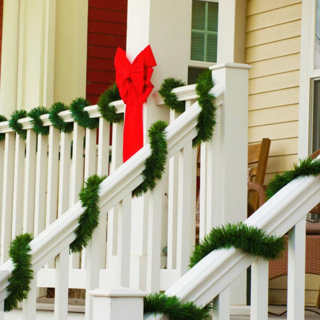 Christmas Green Garland 18FT Xmas Greenery Tinsel Stems Non-Lit Soft Twist Garland for Tree Stair Railing Front Door Mantle Fireplace Indoor Outdoor Holiday Decor