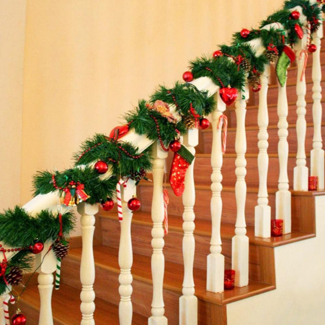 Christmas Green Garland 18FT Xmas Greenery Tinsel Stems Non-Lit Soft Twist Garland for Tree Stair Railing Front Door Mantle Fireplace Indoor Outdoor Holiday Decor