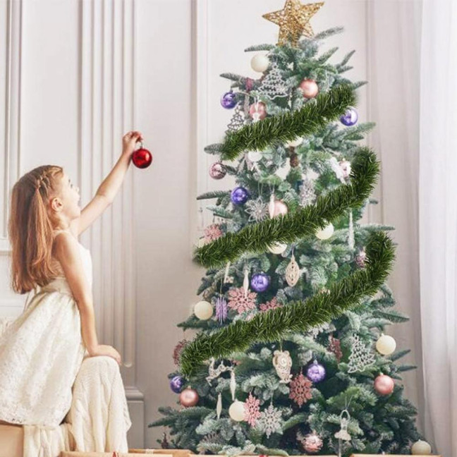 Christmas Green Garland 18FT Xmas Greenery Tinsel Stems Non-Lit Soft Twist Garland for Tree Stair Railing Front Door Mantle Fireplace Indoor Outdoor Holiday Decor