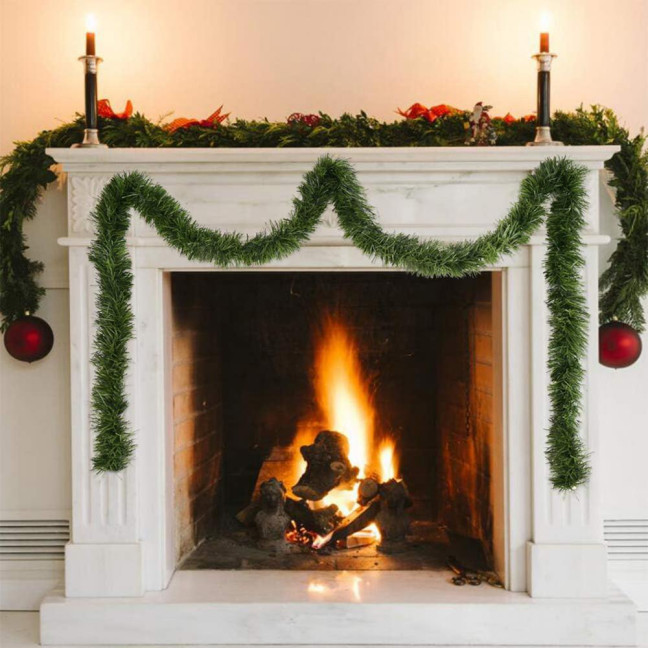 Christmas Green Garland 18FT Xmas Greenery Tinsel Stems Non-Lit Soft Twist Garland for Tree Stair Railing Front Door Mantle Fireplace Indoor Outdoor Holiday Decor