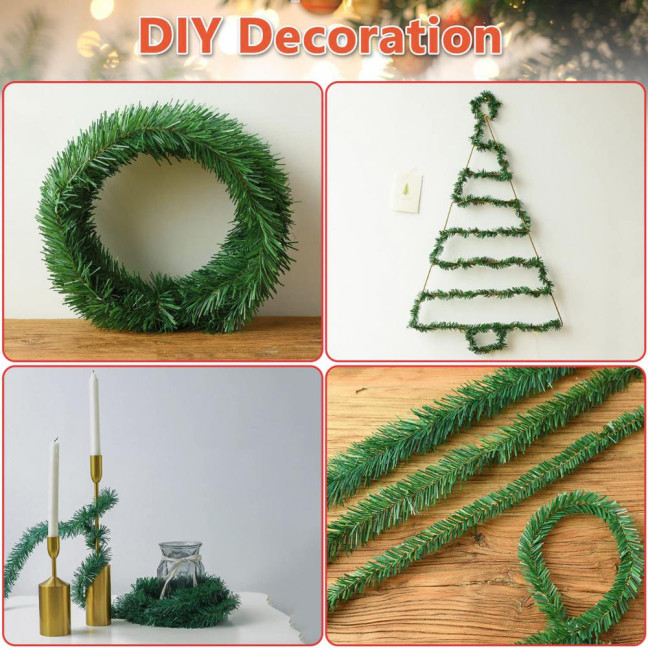 Christmas Green Garland 18FT Xmas Greenery Tinsel Stems Non-Lit Soft Twist Garland for Tree Stair Railing Front Door Mantle Fireplace Indoor Outdoor Holiday Decor
