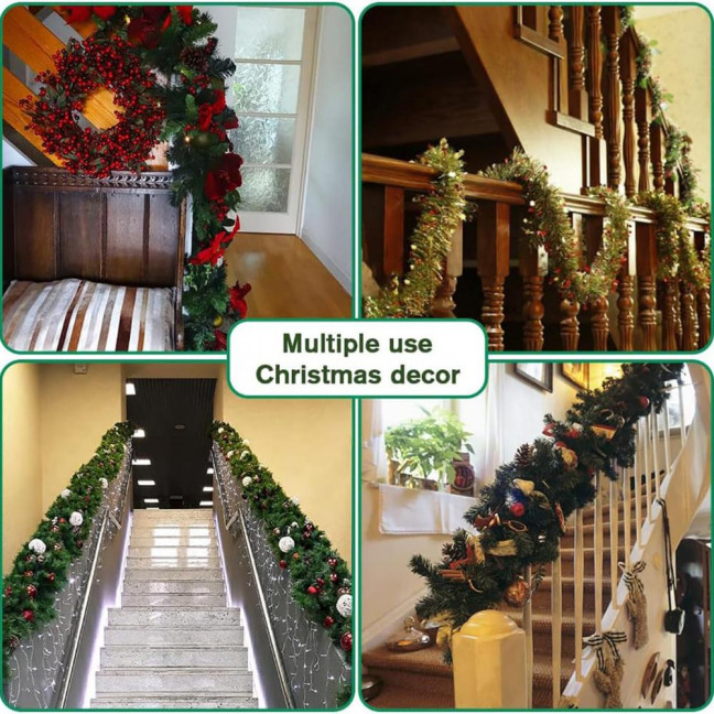 Christmas Green Garland 18FT Xmas Greenery Tinsel Stems Non-Lit Soft Twist Garland for Tree Stair Railing Front Door Mantle Fireplace Indoor Outdoor Holiday Decor