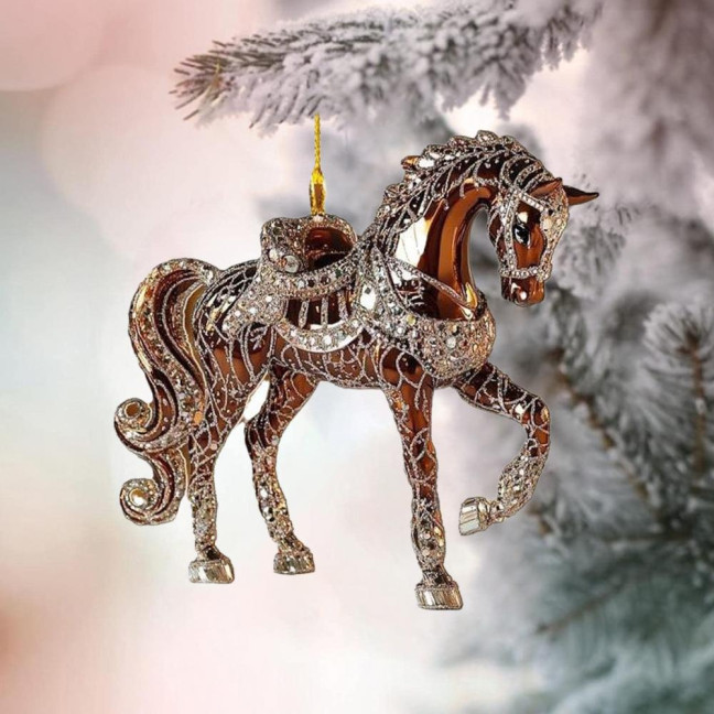 4 Pcs Horse Ornaments for Christmas Tree Metallic Rhinestones Horse Christmas Hanging Ornaments Horse Gifts for Women Girls Horse Lovers