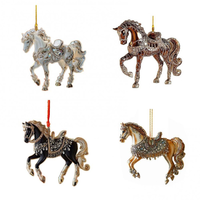 4 Pcs Horse Ornaments for Christmas Tree Metallic Rhinestones Horse Christmas Hanging Ornaments Horse Gifts for Women Girls Horse Lovers