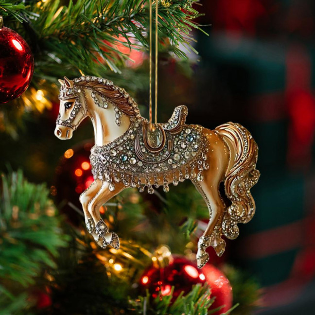 4 Pcs Horse Ornaments for Christmas Tree Metallic Rhinestones Horse Christmas Hanging Ornaments Horse Gifts for Women Girls Horse Lovers