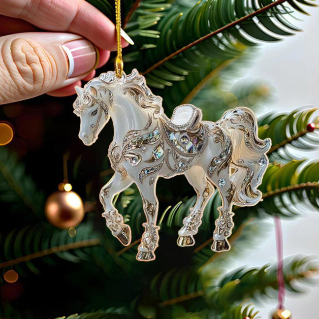 4 Pcs Horse Ornaments for Christmas Tree Metallic Rhinestones Horse Christmas Hanging Ornaments Horse Gifts for Women Girls Horse Lovers